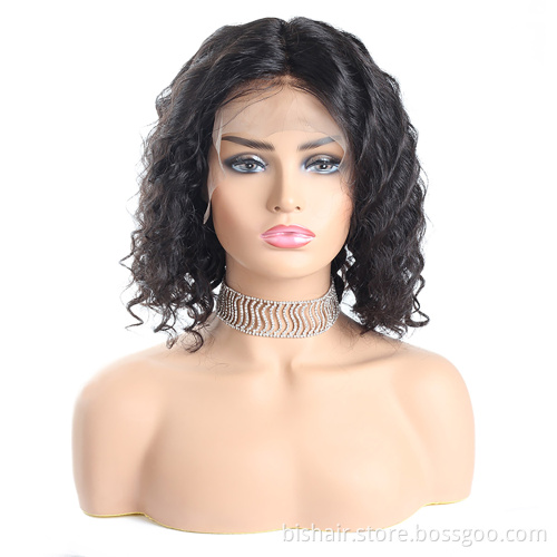 BIS deep wave brazilian human hair bob closure natural wig hairline remy short curly hair bob lace front wig with baby hair